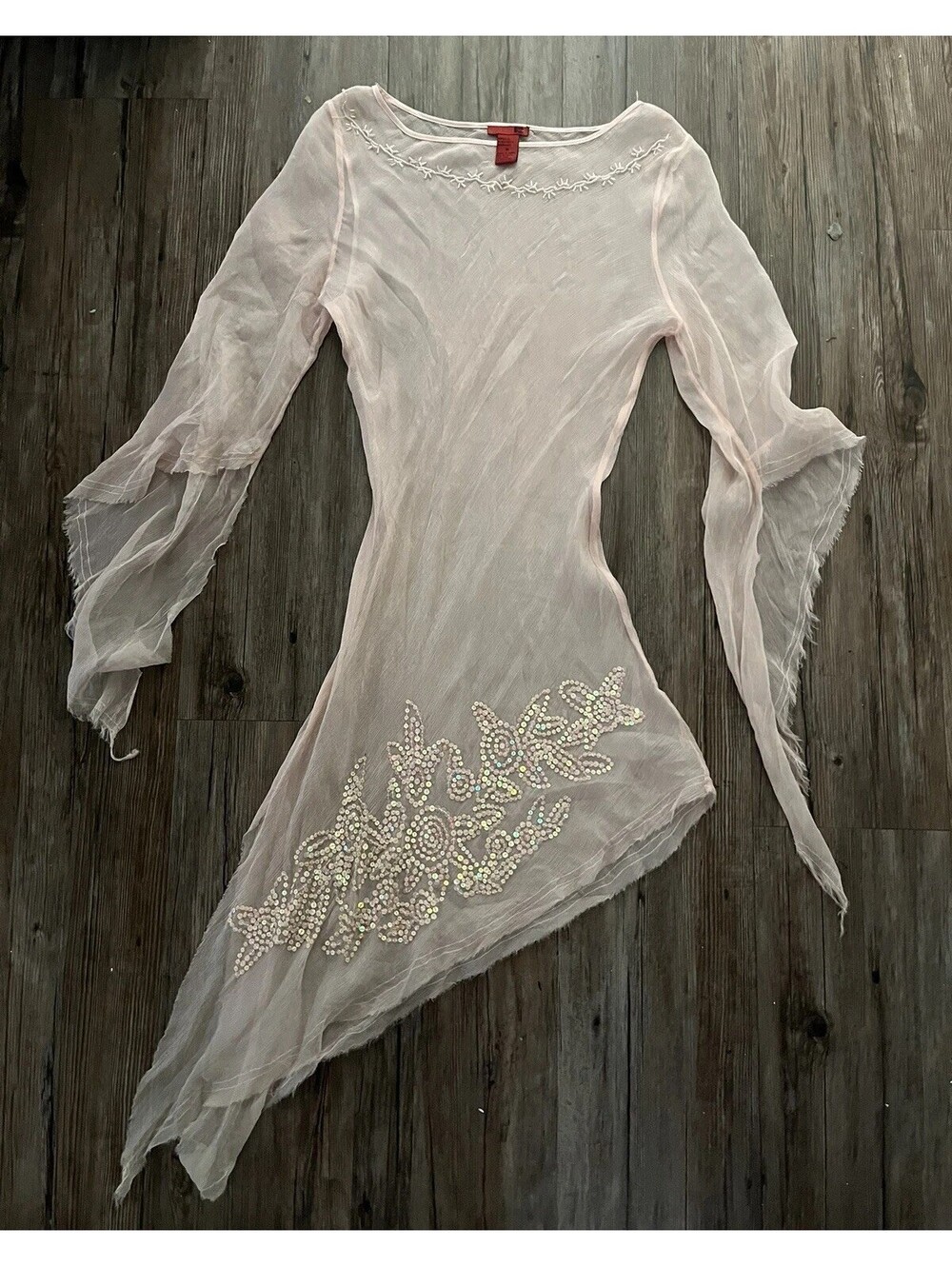 VTG Y2K Forever 21 Sheer Silk Asymmetrical Sequin Dress